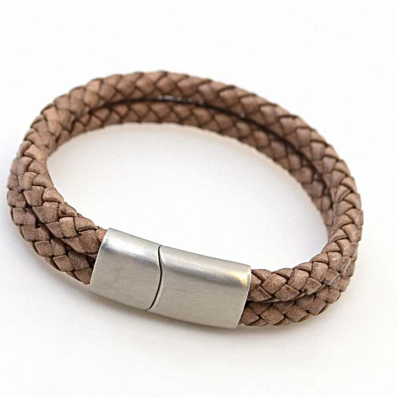 

Custom Logo Brown Genuine Leather Steel Men Bracelet