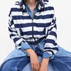 Girl striped coat with hat casual top lady outdoor jacket