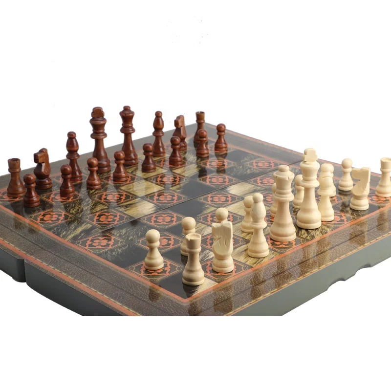 

Foldable Wooden Chess Board Set Travel Games Family Play Chess Game, As picture shown