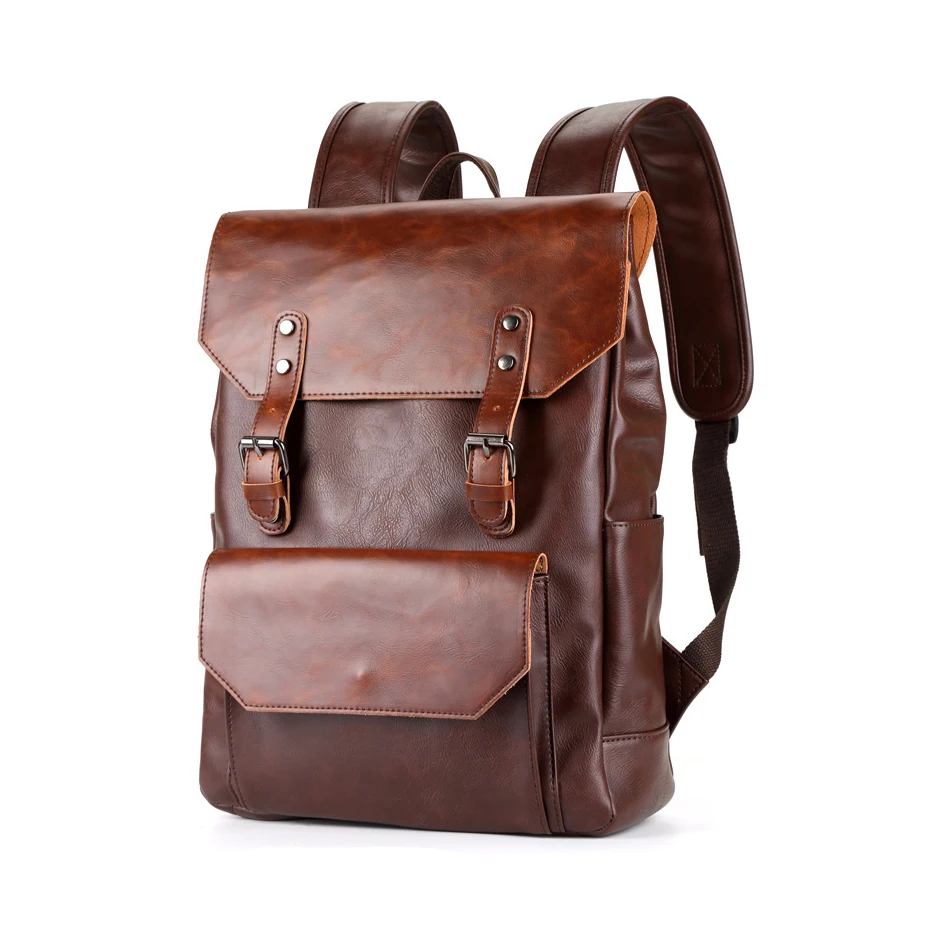 

Good quality vintage mens vegan PU backpack synthetic leather laptop rucksack, Black, wheat, coffee, customize