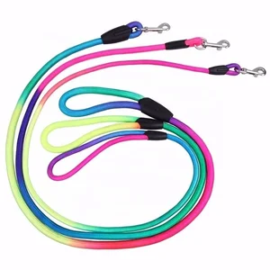Image of Rainbow Color Polyester Large Pink Rope Dog Leash Pet Collar Leash