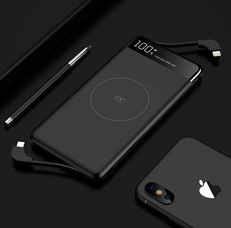 

2019 Newest Products real 10000mAh with cable K6n wireless slim power bank, N/a