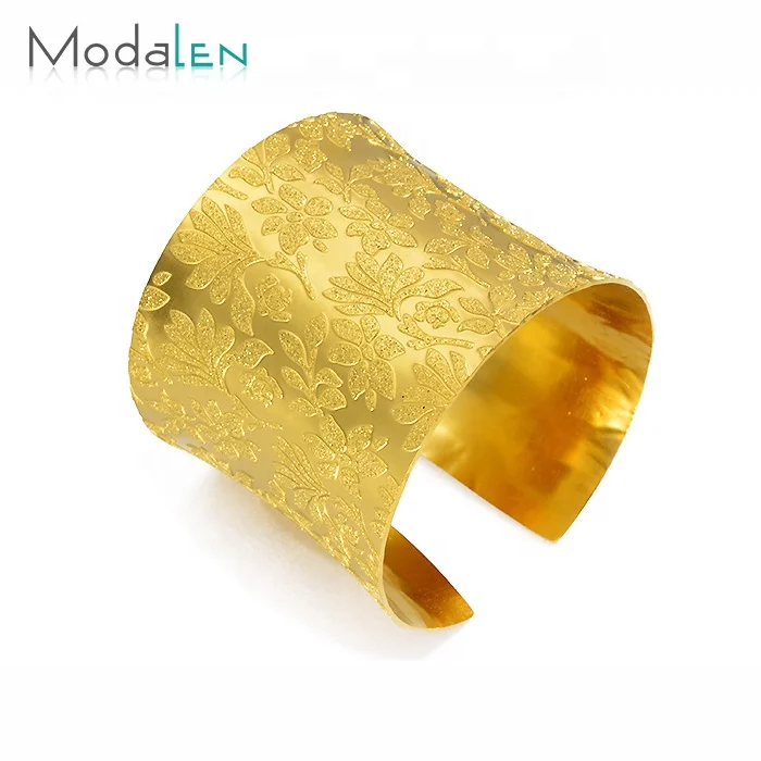 

Modalen African 18K Gold Plated Luxury Stainless Steel Engraved Cuff Bracelet Bangle