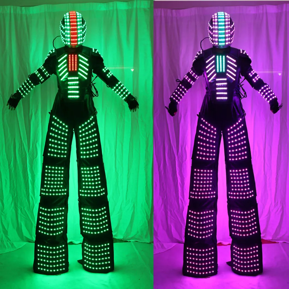 

LED Robot Costume led Clothes Stilts Walker Costume trajes de LED Suit Costume Helmet Laser Gloves CO2 Gun Jet Machine, Rgb