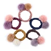 Wholesale 5colors Hair accessory elastic hair band with mink fur ball pom pom hair ties