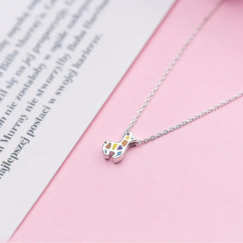 

925 Sterling Silver Animal Colorful Elk Deer Necklace & Pendant Gifts for Women Collier Femme New