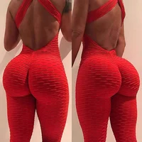 

Ruched Back Yoga Pants Brazilian Bubble Playsuit Jumpsuit Wrinkle Catsuit One Piece Pink Blue Purple Leggings