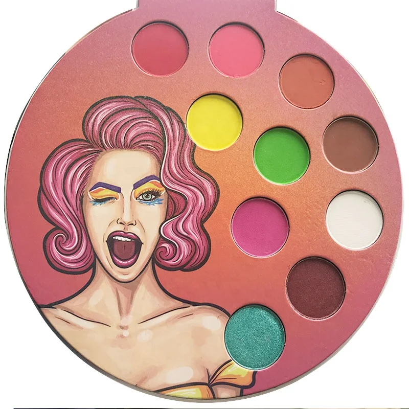 

new diy high pigmented custom 10 color circle shape eyeshadow palette with mirror