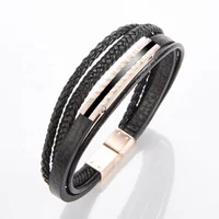 

Unique Personalized Gift Multilayer Laser Cut Bracelet engraving Men Genuine Leather bangle jewelry