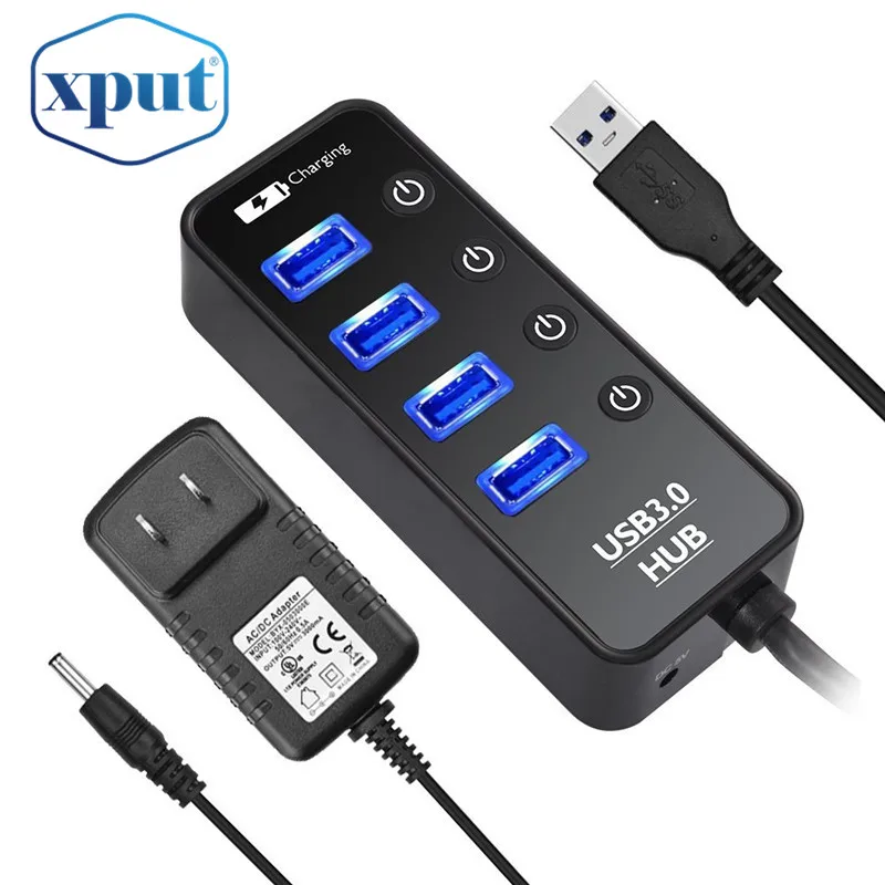 

5-Port USB 3.0 Hub with 4 Data Transfer Ports, 5V/2.1A Smart Charging Port, Individual On/Off Switches(ABS Black)