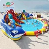 Hot sale inflatable water land park, inflatable ground water pool with slide