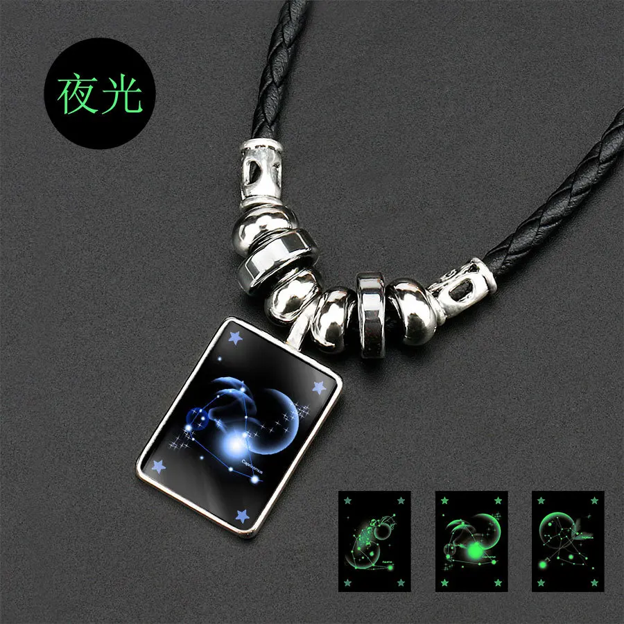 

Galaxy Universe 12 Necklace Zodiac Glass Cabochon Pendant Necklace Chain Necklace Glow In Dark Jewelry, Picture