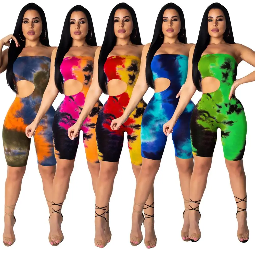 Hot selling DA8100 fashion strapless printed hollow out bandage jumpsuit women