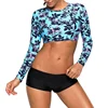 Women Rash Guard Long Sleeve Rash Guard New Design Custom Digital Printing Sun protection Hollow Cross Back Floral Rash Guard