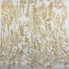 Customized Tulle Embroidered Design Gold Lace Machine Embroidery Sequins Lace Fabric For Dresses