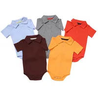 

Custom Colored Blank Body Suit 100% Cotton Polo Collar Baby Romper for Newborn