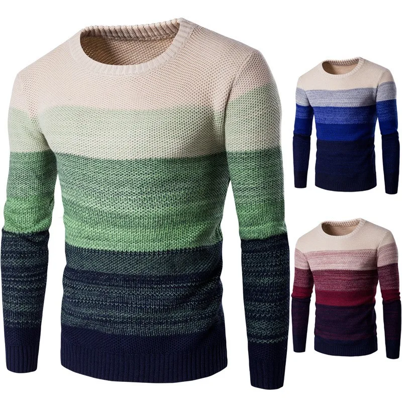 

Foreign trade wish express sales in autumn and winter 2018 European and American color men's color matching warm knitted sweater