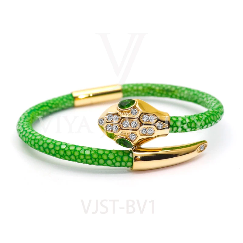 

Viya Jewelry Luxury Fashion Head 5mm Genuine Stingray Leather Men Bracelet Women Bangle For Daily Wear