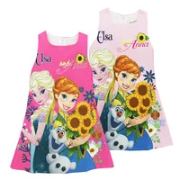 

Fashion Cute Frozen Party Girls Kids Clothing cartoon Anna And Elsa Cartoon Sleeveless Dress