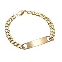 

Custom name engraved stainless steel bracelet cuba chain 18k gold plated metal plate bracelet gold bar bracelet
