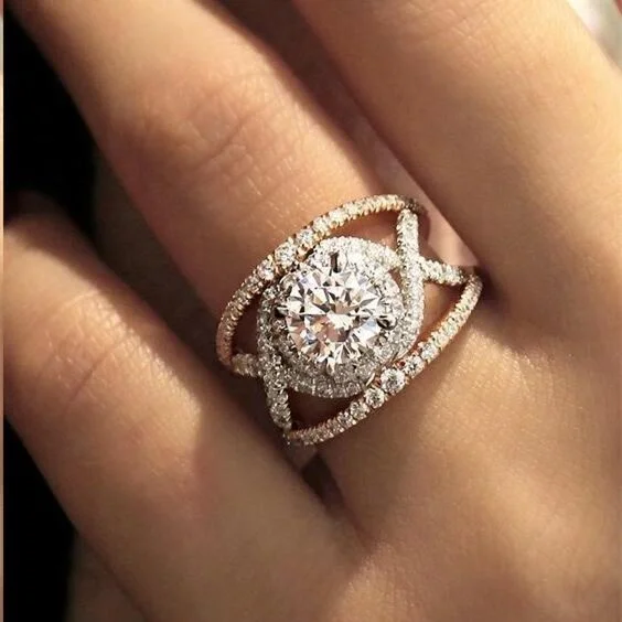 

Trendy Chic Round Crystal Zircon Rings for Women Stylish Luxury Wedding Engagement Anniversary Rings Fashion Bride Jewelry Anel