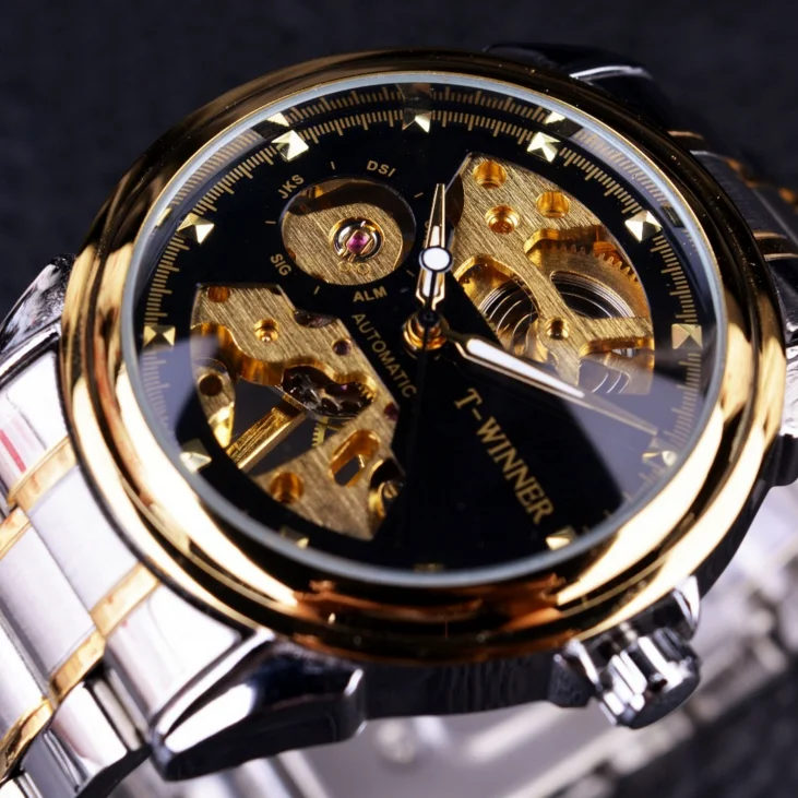 

Winner Brand Luxury Mechanical Golden Men's Watches Stainless Steel Vintage Skeleton Dial Men Automatic Wrist Watches Reloj