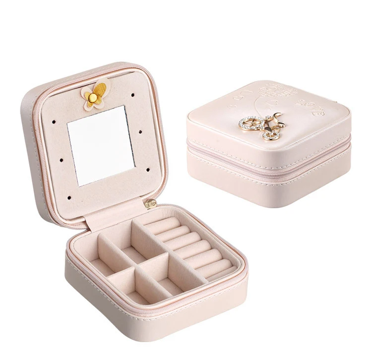 

Women's Mini stud earrings rings Jewelry Box Useful Makeup Organizer With Zipper Travel Portable Jewelry Box, 5colors