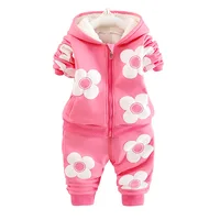 

Girls Clothing Sets Autumn Winter Kids Thick Warm Clothes Suit Sun Flower Plus Velvet Children Tracksuit for Toddler Clothes