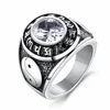MECYLIFE Big Stone Jewelry Ring Stainless Steel Buddhist Six Words Inspirational Yin Yang Ring