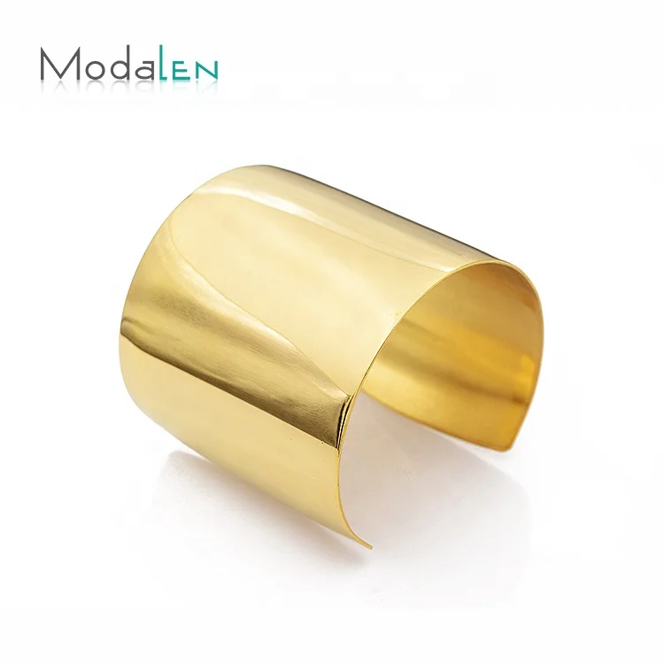 

Modalen Wide Gold Plain Stainless Bracelet African Arm Bangle Steel Wrist Cuff