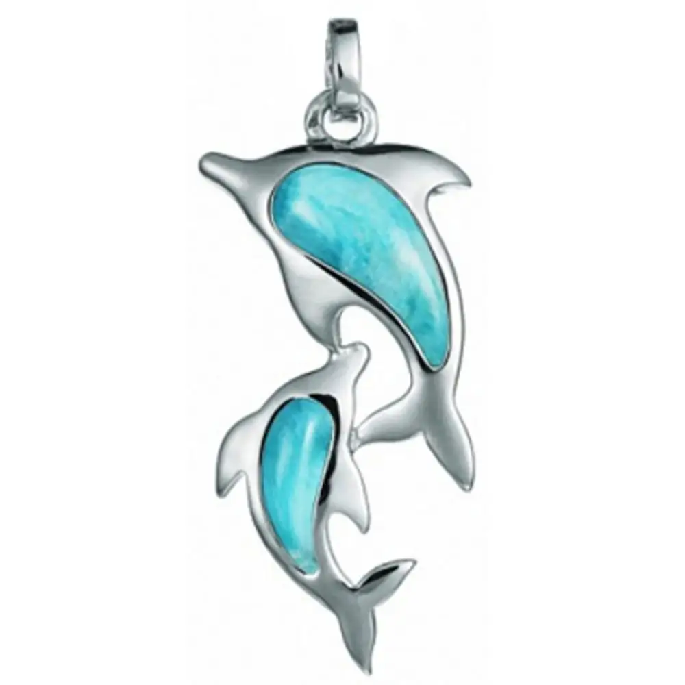 

High Quality 925 Sterling Silver Jewelry Blue Natural Larimar Dolphin Pendant