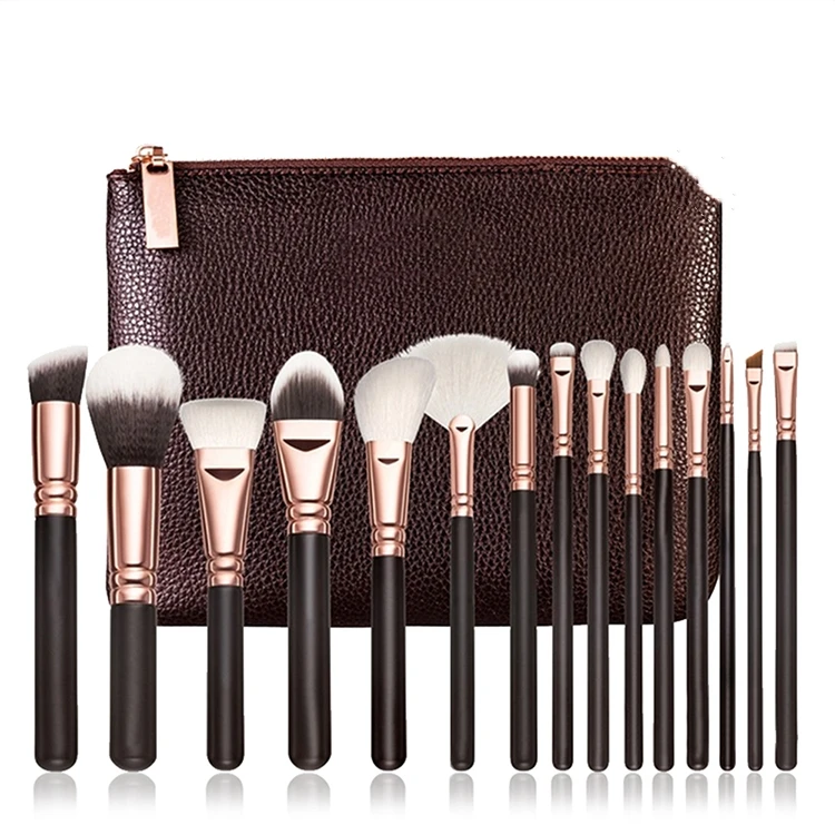 

Make up brushes 15pcs professional synthetic hair foundation powder blush cosmetic private label makeup brush sets, Brown / rose gold