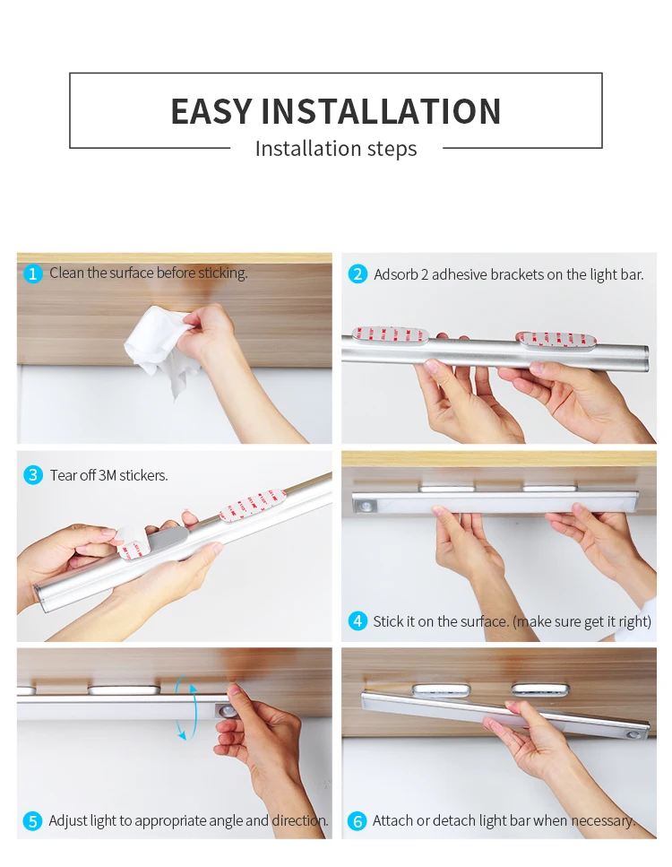 
usb rechargeable led magnetic cabinet light led light mirror for bathroom make up 