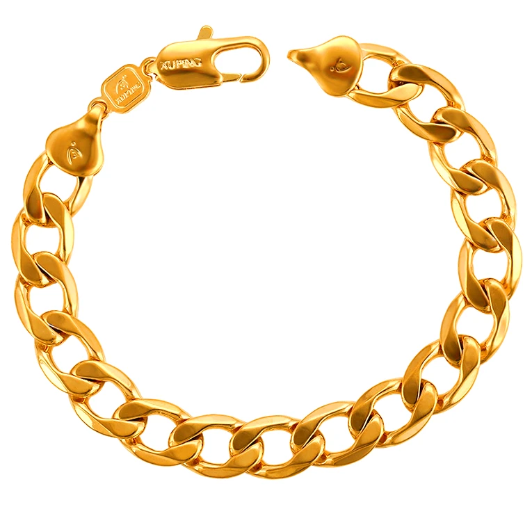 

75415 xuping copper alloy mens cuban link bracelet, 24k gold plated cuban link bracelet for men