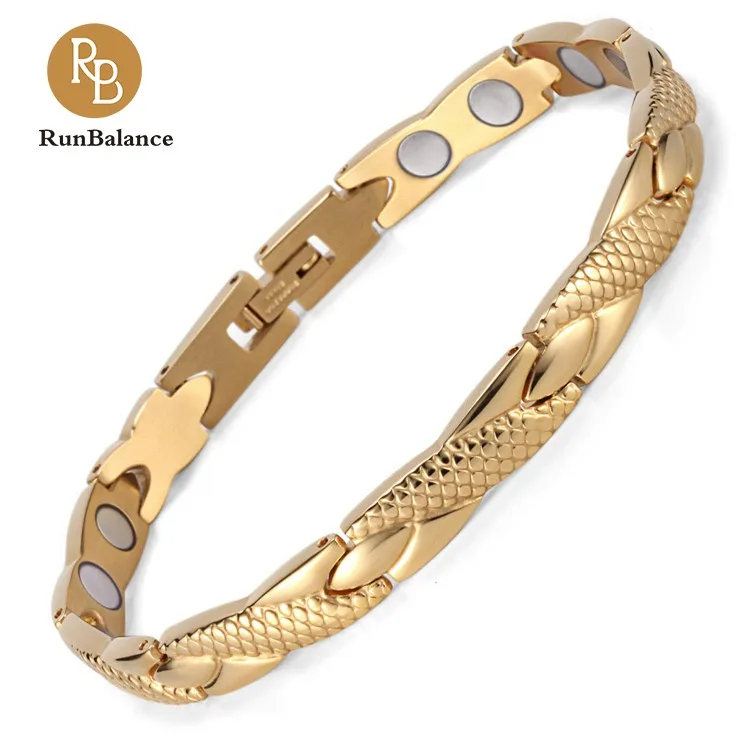 

RunBalance 1 Day Delivery Fancy Gold Blood Pressure Magnetic Light Weight Hand Chain Bracelet, As picture