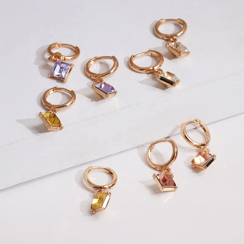 

2019 fashion round square oval teardrop rhinstone zircon gemstone hoop drop earrings jewelry for women, Picture shows