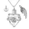 Forever in my Heart Angel Wing and Birthstone April Crystal Charm Stainless Steel Cremation Keepsake Memorial Urn Necklace Kit