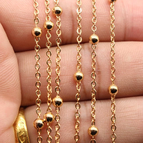 

NANA high quality 24k italian gold filled chain,1.3x3.2mm size bead chain, Gold/rose gold/white gold