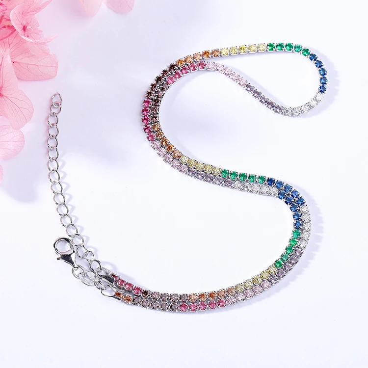 

Adjustable Rhodium Plated Rainbow Colorful Diamond Stone Tennis Bracelet