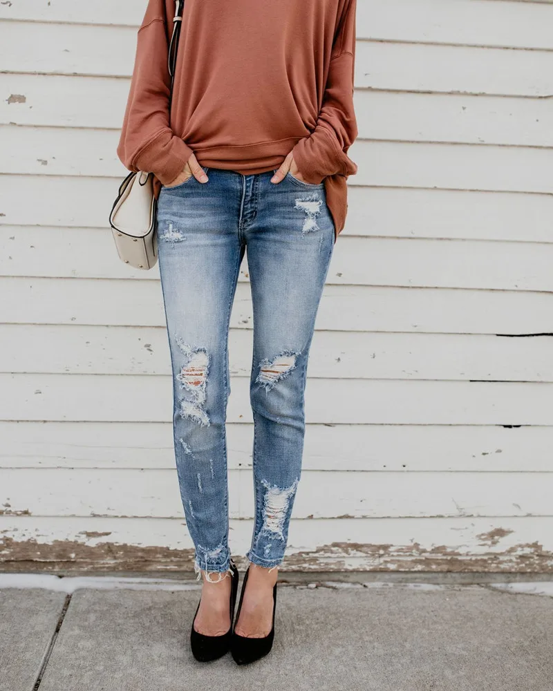 

Hot Sale New Fashionable Personalized Women Patch Feet Leggings ripped Jeans pants