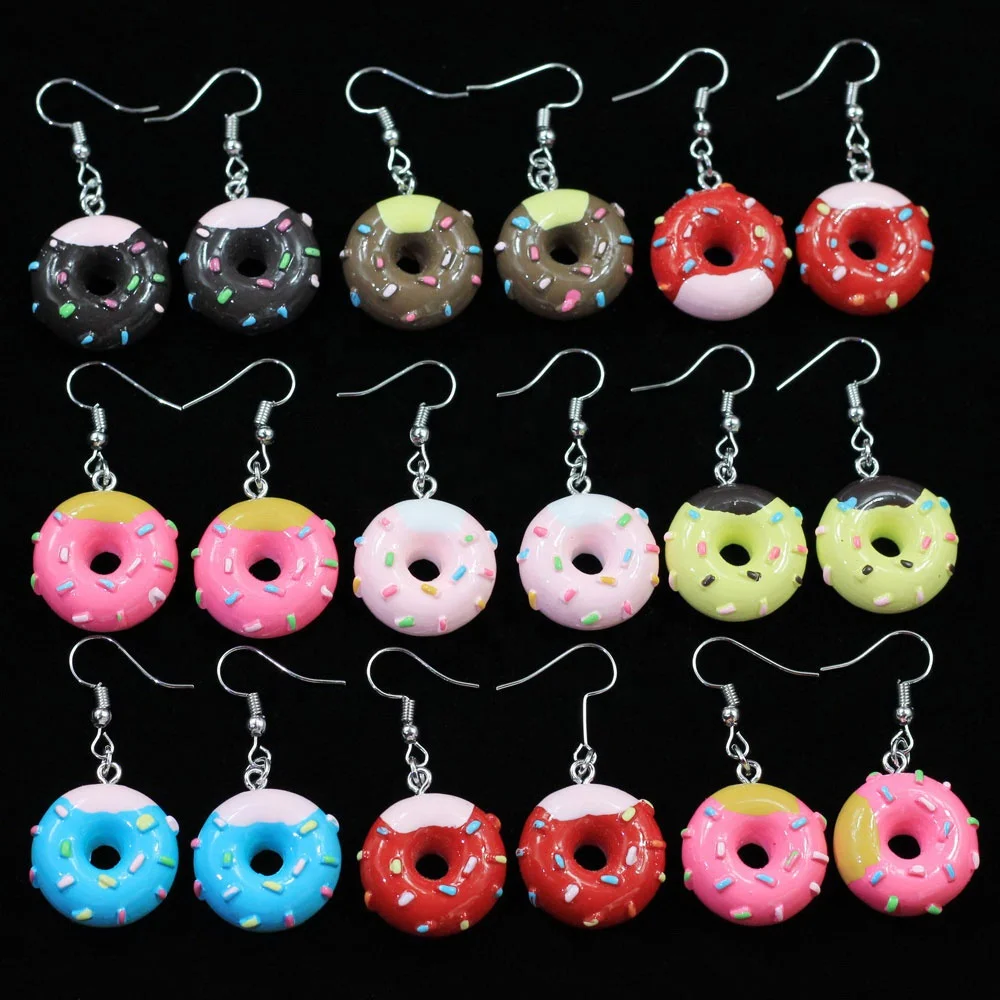 

Fashion Cute Colorful Fresh Cake Donuts Drop Earrings For Kids Girl Lovely Cartoon Handmade Resin Jewelry, Same with photos
