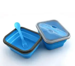 Image of Unbreakable Silicone Collapsible Bento Lunch Box with fork For School