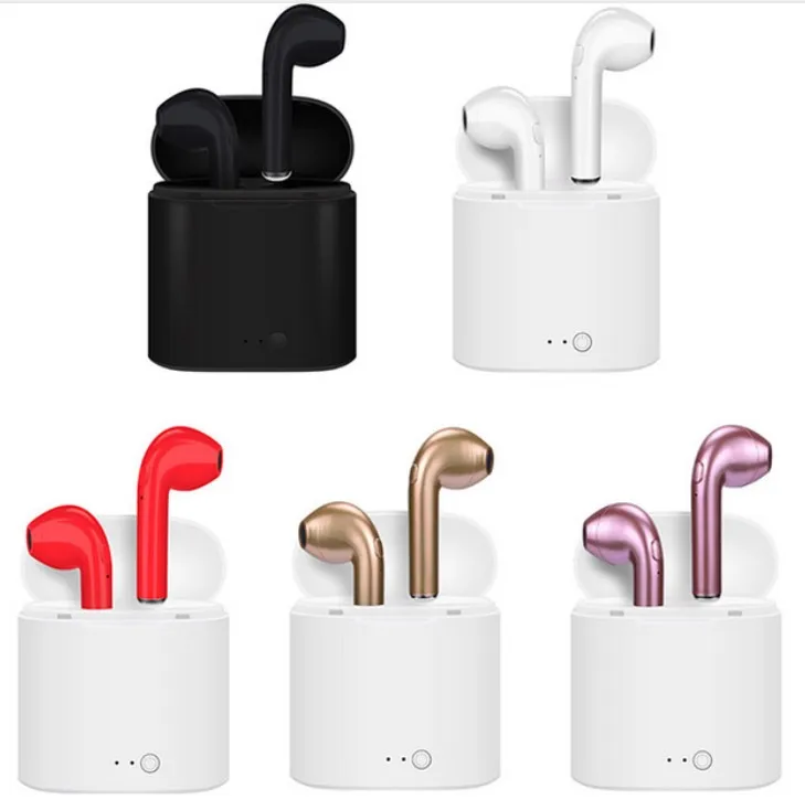 

Cheap stereo wireless headphones i7s tws mini earphones with mic charge box, White/black/pink/gold/red