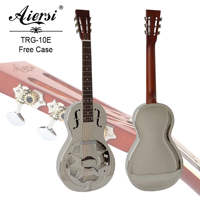 

Aiersi brand Chrome plated Metal Bell Brass Electric Parlour Resonator Guitar bluegrass acoustic guitar