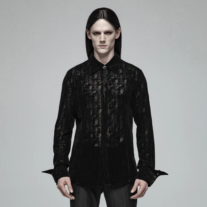 

OY-1005 Punk Shirt high quality Gothic Lace Flocking Shirt for men designer fashion shirt, ,black