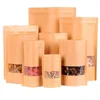 Kraft Paper Bag With Transparent Window Resealable Food Storage Bag Large Pouches Ziplock Stand Up
