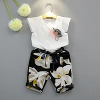 

2019 Korean style girls clothing set 2-7y short sleeve white t-shirt+floral trousers 2pcs casual wear outfit summer kids clothes