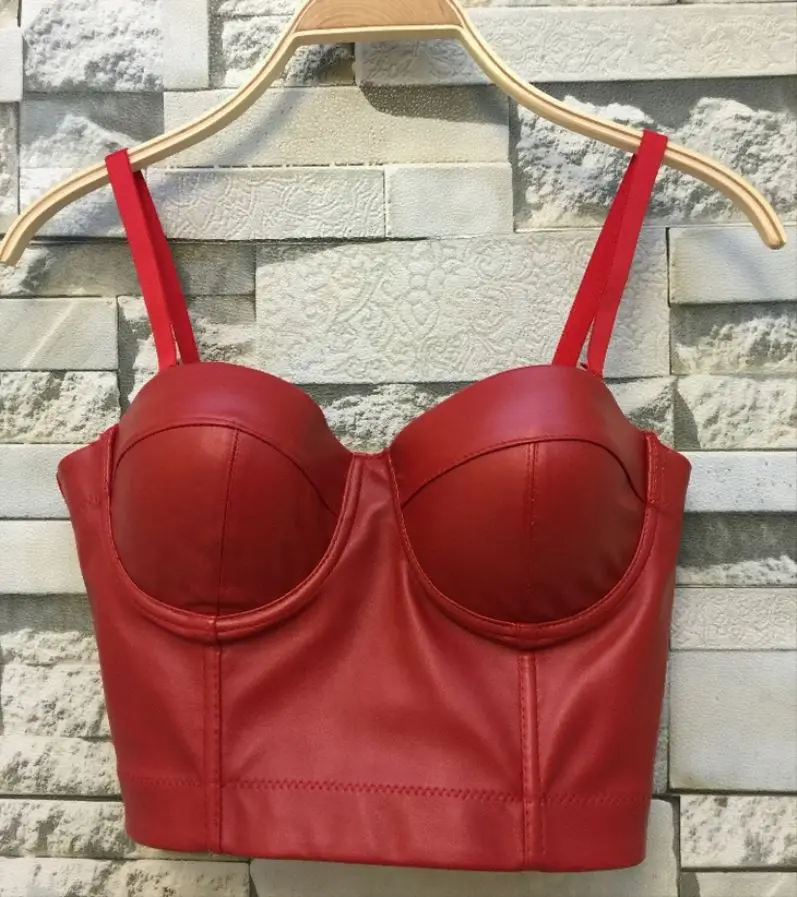 Wholesale sexy night club clothing women pu leather crop tops ladies tank top