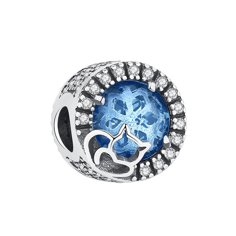 

The 925 Sterling Silver CZ Charms With Blue Crystal Radiant Charm Beads Fit Bangles DIY Jewelry Making