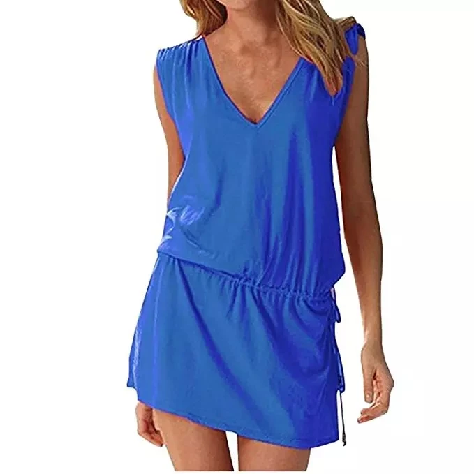 

Candy color V Neck Backless Beach dress bikini cover up